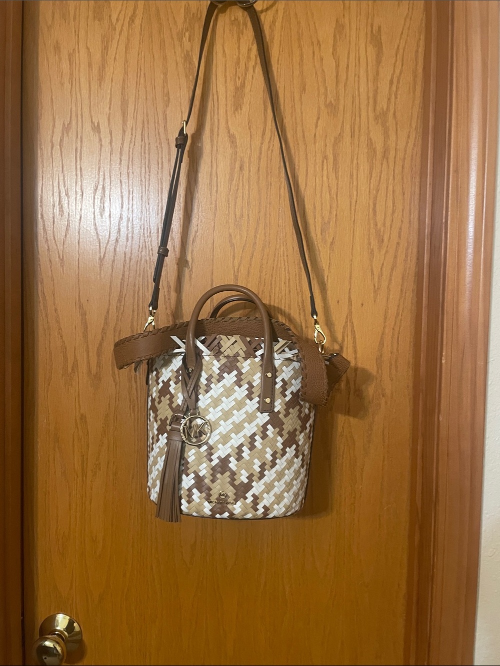 Michael Michael Kors Marley Medium Woven Leather Bucket Messenger Bag